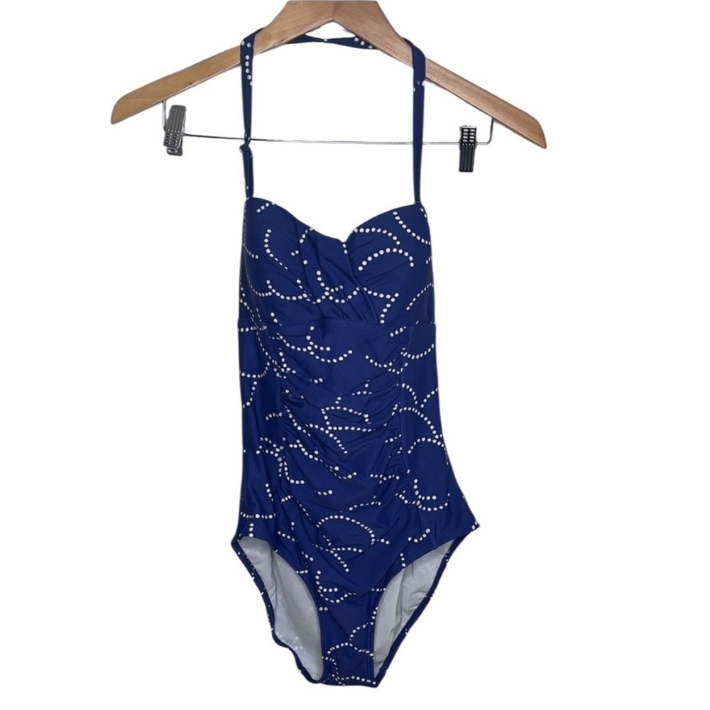 Boden Blue White Polka Dot Convertible Halter 1 Piece Swimsuit Women Size 6
